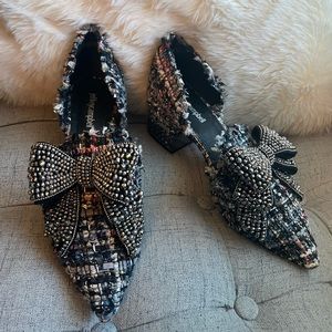 Valenti Embellished Bow Loafer Multi Tweed Pewter